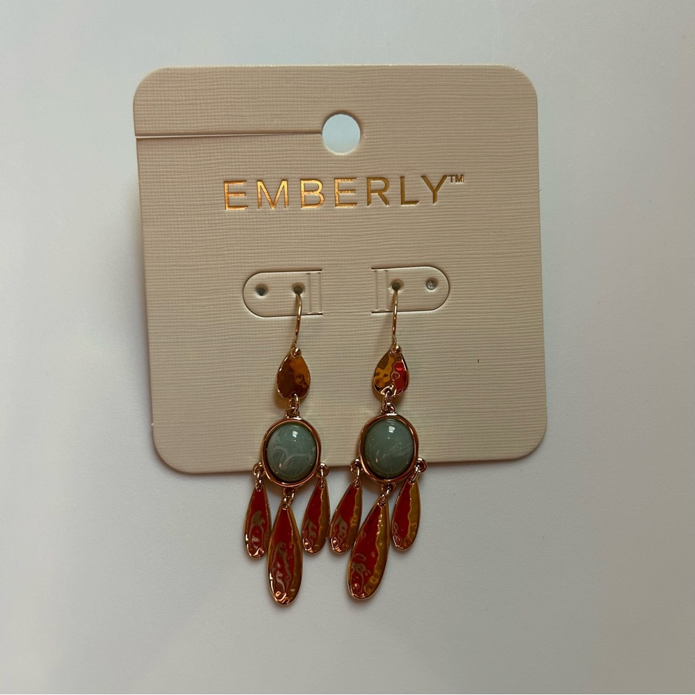 New-Emberly Gold and Teal Dangle Earrings